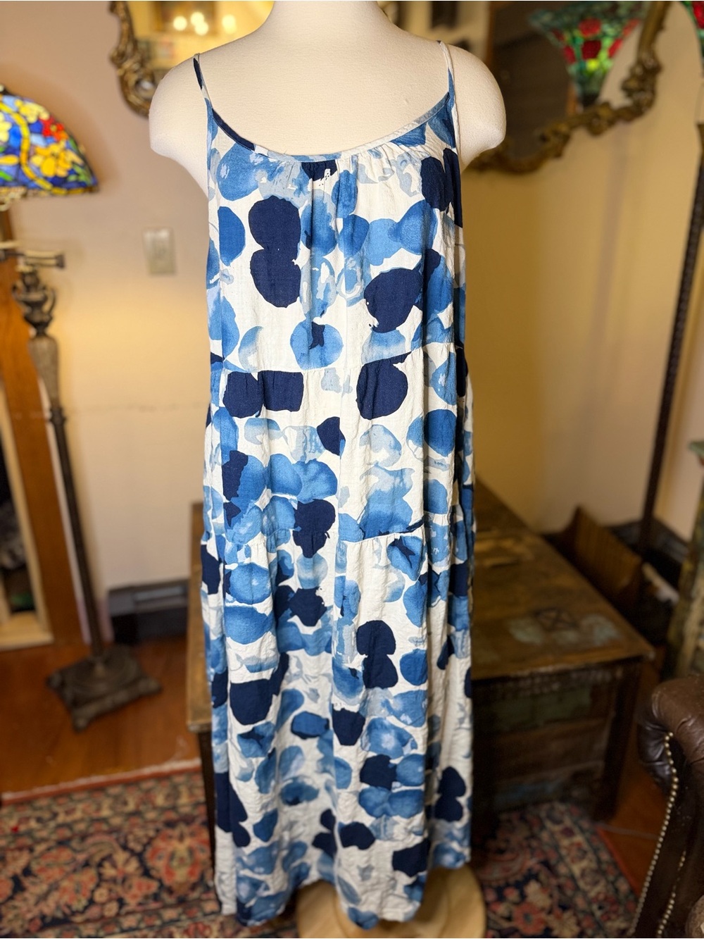 Cotton Blue & White Floral Maxi Slip Dress